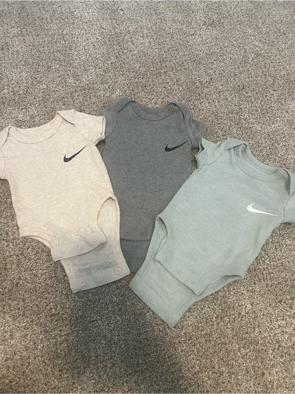 Nike Baby Onesie Set - Heather Beige, Charcoal Gray, Sage Green